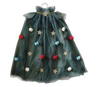 Ginger Ray Girls Christmas Tree Cape with Pom Poms and Stars for Costume Parties