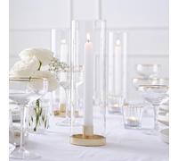 Ginger Ray Glass Hurricane Candle Holder with Gold Base and 1x White Candle Wedding Table Decoration 28cm