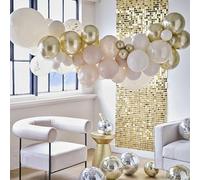 Ginger Ray Gold and Neutral Arch with 60 Latex Balloons Confetti Birthday Party Decoration, M