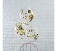 Ginger Ray Gold Confetti Filled Clear Party Balloons X 5 Party Decorations- Pick and Mix