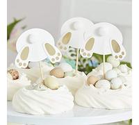 Ginger Ray Gold Easter Bunny Tails Cupcake Toppers - 6 per pack, Hop This Way, Paper
