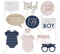 Ginger Ray Gold Foiled Gender Reveal Party Photo Booth Props 10 Pack Baby Shower, 10 inch