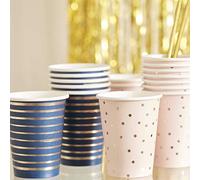 Ginger Ray Gold Foiled Pink and Navy Mixed Baby Shower Cups - Gender Reveal