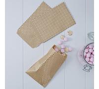 Ginger Ray Gold Foiled Polka Dot Kraft Treat Bags Sweets 20 Pack Pick and Mix, Paper
