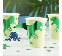 Ginger Ray Green Dinosaur Paper Party Cups with Tail 8 Pack Roarsome, 8 Count (Pack of 1)