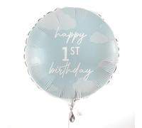 Ginger Ray Happy 1st Birthday' Blue Round Foil Balloon Party Decoration 18"