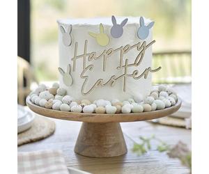 Ginger Ray 'Happy Easter' Wooden Easter Cake Decoration with 5x Bunny Head Cut-out Decorations