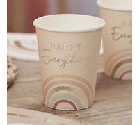 Ginger Ray Happy Everything Rainbow Birthday Party Cups, 8 per Pack, Pastel