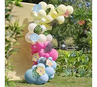 Ginger Ray Hawaiian Tiki Balloon arch With Tropical Flowers & Foliage Party Decoration 70 Balloons