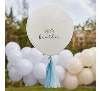 Ginger Ray Hello Baby Gender Reveal Pink or Blue Big Brother Balloon with Tassels, White