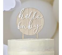 Ginger Ray Hello Baby Wood and Acrylic Baby Shower Cake Topper Decoration, Brown, Cream