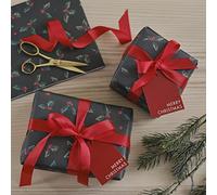 Ginger Ray Holly Christmas Wrapping Paper With Gift Tags & Ribbon Set, Green