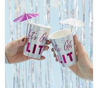 Ginger Ray Holographic Lets Get Lit Paper Party Cups Tableware 8 Pack, Iridescent
