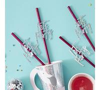Ginger Ray Hot Pink Iridescent Foiled Party Paper Straws 16 Pack