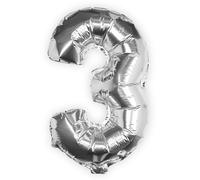 Ginger Ray Individual 16" Silver Number 3 Party Balloon Decoration No Helium Needed Pick and Mix