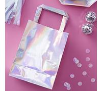 Ginger Ray Iridescent Rainbow Holographic Party Bags 5 Pack, Paper