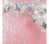 Ginger Ray Iridescent Silver and White Party Celebration Balloon Arch Decoration Kit - 60 Balloons with Foil & Confetti - Stargazer