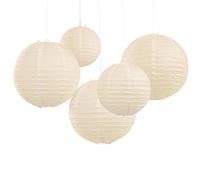 Ginger Ray Ivory Round Paper Lantern with with Wire Ribbing Decorations in 2 Sizes 5 Pack, White