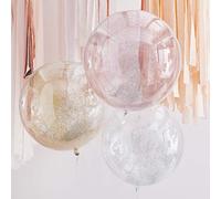Ginger Ray Large Mixed Metallics Glitter Filled Orb Party Decoration Balloons 3 Pack, Rose Gold,Gold,Silver