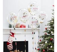 Ginger Ray Merry Christmas Confetti Balloons with Light Bulb Balloon Tails Pack of 5