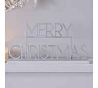 Ginger Ray Merry Christmas Metal and Wooden Mantle Home Decoration, White, Silver
