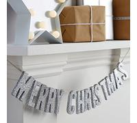 Ginger Ray Merry Christmas Silver Wooden Glitter Garland Decoration, 70cm