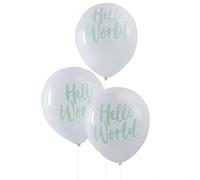 Ginger Ray Mint & White Hello World Baby Shower Unisex Balloons Decoration x 10 - Hello World