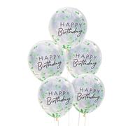 Ginger Ray 'Mix It Up' Green Leaf Confetti Happy Birthday Latex Balloons Bundle-5 Pack