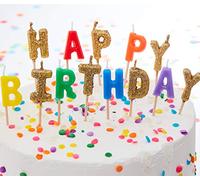 Ginger Ray Multi Colour and Gold Happy Birthday Cake Candles Over The Rainbow