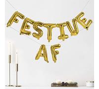 Ginger Ray Naughty Christmas Themed Gold Foiled 'Festive AF' Balloon Bunting Decoration