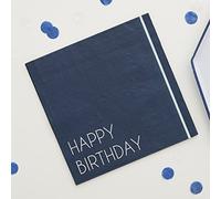 Ginger Ray Navy Blue Eco Friendly Paper Party Happy Birthday Napkins - 16 Pack