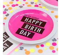 Ginger Ray Neon Fluorescent Happy Birthday Paper Party Plates, Pink