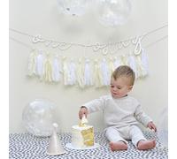 Ginger Ray Neutral First Birthday Cake Smash Decorations Kit with Hat, Bunting, Garland and 5 Confetti Balloons