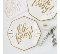 Ginger Ray Oh Baby Gold Paper Plates Baby Shower Tableware 8 Pack
