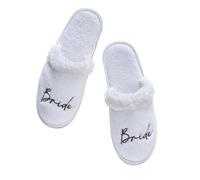 Ginger Ray Pair of White Fluffy Slippers with Embroidered 'Bride' in Black Hen Party Wearables One Size