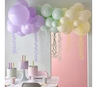 Ginger Ray Pastel Balloon Arch with 45 Latex Balloons and Curly Paper Steamers Party Decoration