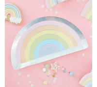 Ginger Ray Pastel Rainbow Shaped Paper Plates Party Tableware 8 Pack, Multicoloured