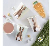 Ginger Ray Pastel Rose Gold Foiled Easter Bunny Paper Cups With Pom Poms - 8 Pack - Hoppy Easter