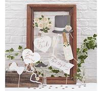Ginger Ray Photo Booth Wedding Rose Gold Mrs Party Props Kit 10 Pack, Letter Print, One Size
