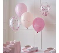 Ginger Ray Pink Assorted Printed & Confetti Latex Balloons Birthday Pamper Party Decorations 5 Pack