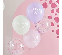 Ginger Ray Pink Girls Dinosaur Party Balloons Decorations - 5 Pack Latex Balloons