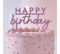 Ginger Ray Pink Glitter Acrylic Happy Birthday Cake Topper Pamper Party Cake Decoration 11.7cm x 13.4cm