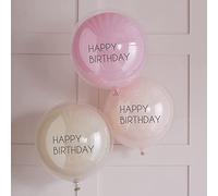 Ginger Ray Pink Happy Birthday Latex and Orb Double Stuffed Party Balloon Decorations Pack of 3