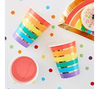 Ginger Ray Rainbow & Gold Foiled Party Paper Cups Tableware 8 Pack, 7.5 x 7.5 x 14.5 cm