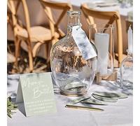 Ginger Ray Recycled Glass Vase Alternative Wedding Guest Book Including 60 Paper Leaves for Messages, Green