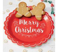 Ginger Ray Red and White Merry Christmas Vintage Party Paper Plates x 8 - Vintage Noel