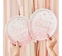 Ginger Ray Rose Gold Balloon Shaped Party Paper Plates 8 Pack Mix