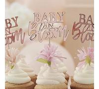 Ginger Ray Rose Gold Floral Baby Shower Cupcake Toppers, 12 pack
