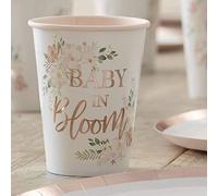 Ginger Ray Rose Gold Floral Baby Shower Cups, 8 per pack