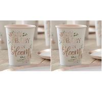 Ginger Ray Rose Gold Floral Baby Shower Cups, 8 per Pack (Pack of 2)
